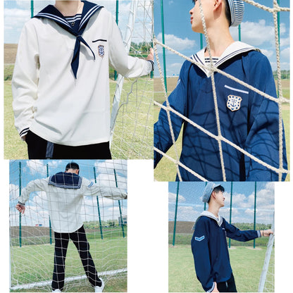 Collaboration Edition Sailor Suit Jacket Mens College Style Shirt Embroidery Japanese Style Loose Fit Long Sleeve Winter Shirt