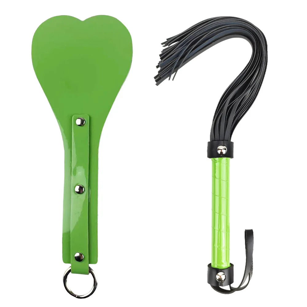 BDSM Bondage Kit for Couples, Heart Shaped Spanking Paddle & Tassel Whip 2 Piece PU Leather Set, Beginner SM Adult Sex Toys for