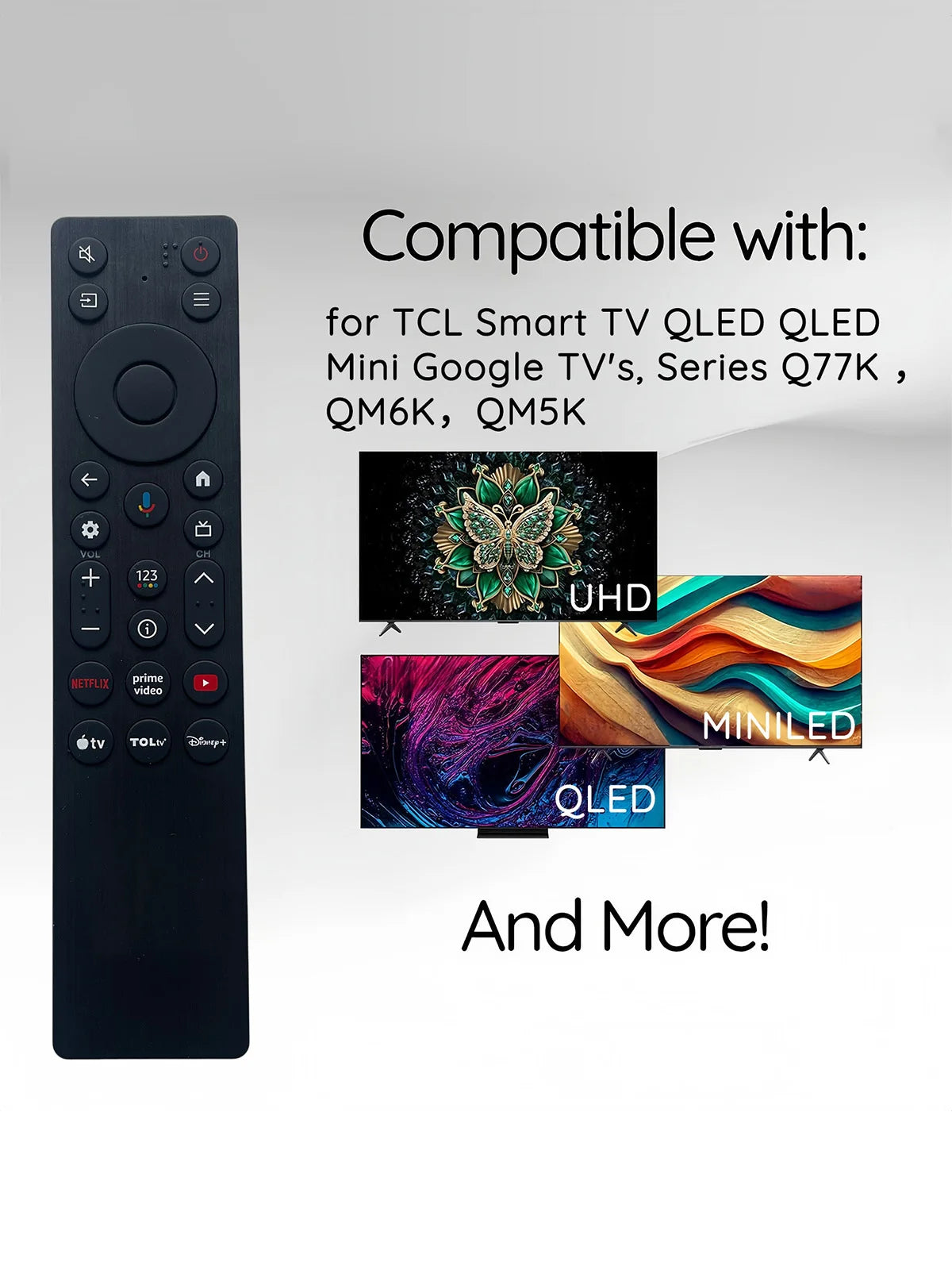 RC923A FMB1 Voice Remote Control Replacement Compatible for TCL Smart TV QLED QLED Mini Google TV's, Series Q77K ， QM6K，QM5K