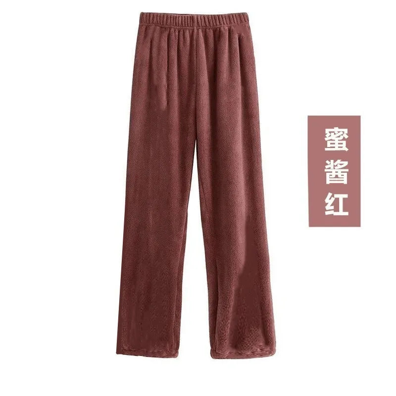 Thickened Fluffy Slippers for Men And Women Warm Coral Fleece Lined Casual Home Pants Loose Comfortable Winter Leisure Trousers