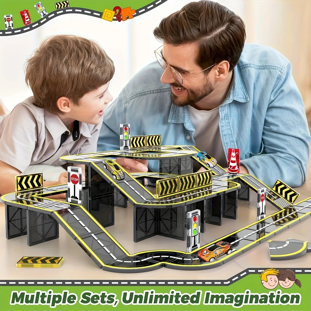 Magnetic Building Blocks Toys Magnetic Force Plate Track, with Small Car Creative DIY Track Building Assembly Toys