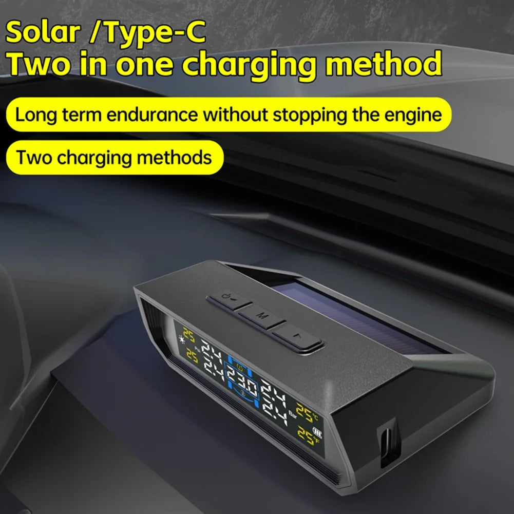 T17 Car Wireless TPMS Tire Pressure Monitor Solar/USB Powered LCD Digital Display Tire Pressure Monitoring System For SUV Truck