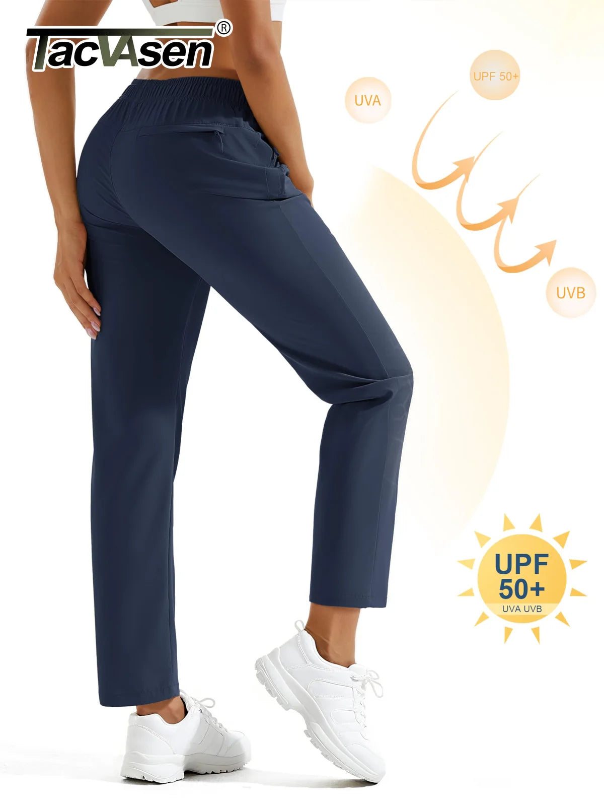 TACVASEN Womens Quick Dry Lightweight Hiking Pants Water Resistant Travel Pants with Zip Pockets Elastic Waist Golf Trousers