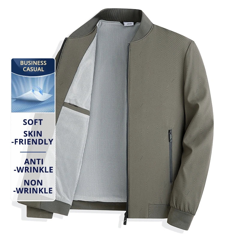 Premium Anti Wrinkle Spring Fall Waterproof Men Blazer Jacket Windbreaker Baseball Collar Business Casual Lightweight Coats