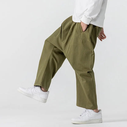 Wide Leg Pants Men's Casual Hip Hop Streetwear Pants Men's Japanese Styles Haori Cotton Linen Loose Harun Trousers Plus Size 5XL