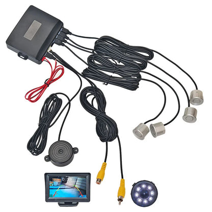 DIYSECUR Car Reverse Video Parking Radar 4 Sensor Rear View Backup Security System Sound Buzzer Alert Alarm for Camera Monitor