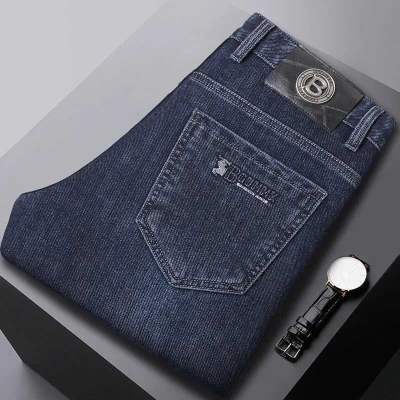 Autumn Winter Men's High-quality Slim Straight-leg Jeans Light Bussiness Casual Fashion Slimming Comfortable Style Male Trousers