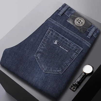 Autumn Winter Men's High-quality Slim Straight-leg Jeans Light Bussiness Casual Fashion Slimming Comfortable Style Male Trousers
