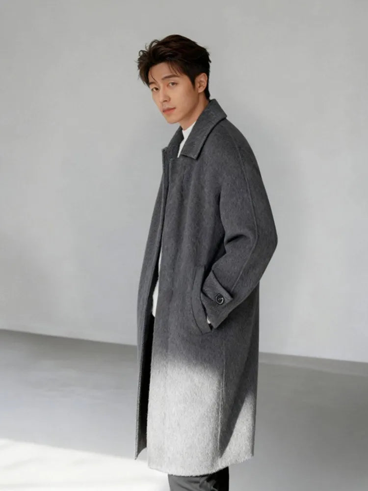 High Quality Men Double Face Wool Coat Business Casual Work Autumn Winter Warm Real Sheep Fur Long Coats Windbreaker Trench Grey