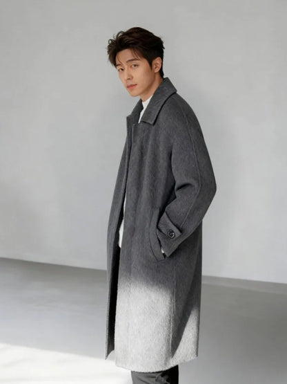 High Quality Men Double Face Wool Coat Business Casual Work Autumn Winter Warm Real Sheep Fur Long Coats Windbreaker Trench Grey
