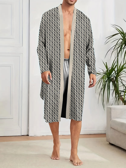 Spring Autumn Men's Digital Printed Fun Sleeping Robe,Trendy Home Quick Drying Leisure and Entertainment Shower Men's Bathrobe.
