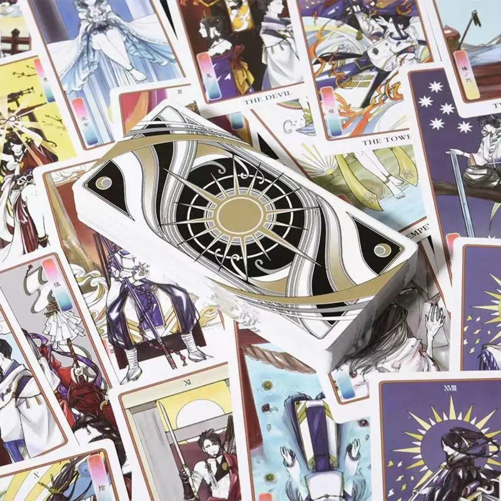 Japanese Myth Tarot Deck Cards Read Future Tarot Deck Card Game 78 Pcs Cards with Velvet Tarot Bag for Beginners 12.5*6cm