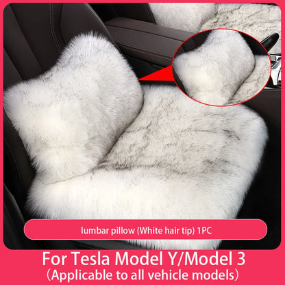 For Tesla Plush Rabbit Fur Car Seat Cushion Winter Warmth Thickened Wool One Piece Square Cushion for Main Driver or Co-pilot