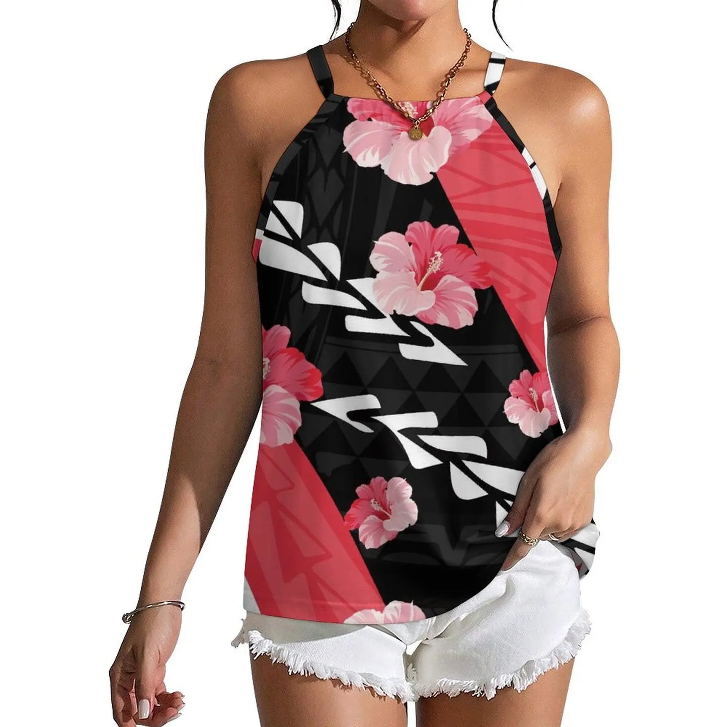 Custom Wholesale Women Summer Halter Everyday Casual Wear Polynesian Style Fiji Island Print Custom Design Strapper Vest