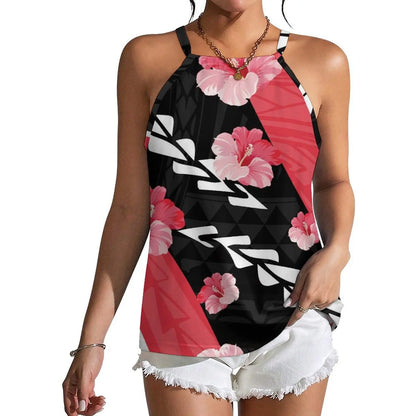 Custom Wholesale Women Summer Halter Everyday Casual Wear Polynesian Style Fiji Island Print Custom Design Strapper Vest