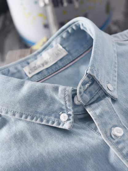 Loose Fit Pure Cotton Long Sleeve Men's Denim Shirt Spring Autumn Casual Style Vintage Trendy Top Outerwear Jacket