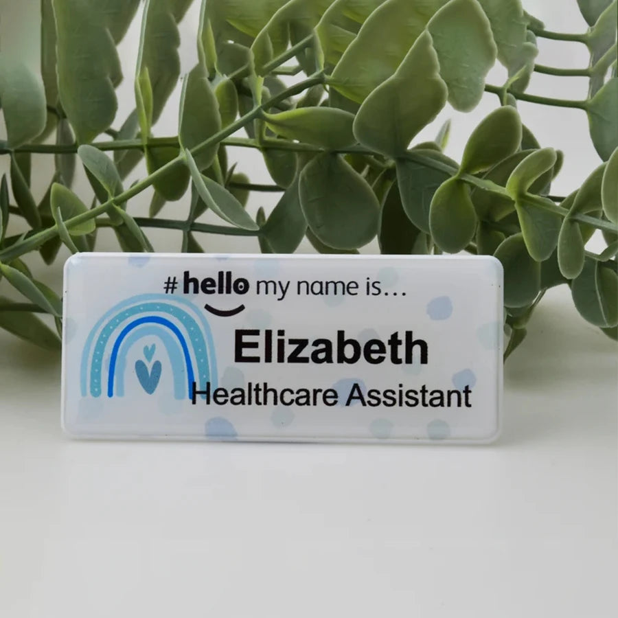 Personalized Custom Name, Rainbow Polka Dot Hello My Name Is, Name Badge Nurse, Midwife Hospital, Doctor Nurse, Intern