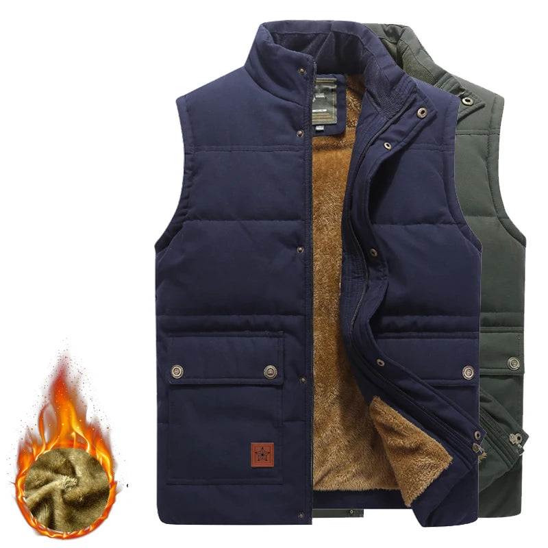 Plus Size 8XL Male Fleece Lined Waistcoat Thick Warm Cargo Vests Men Brand Clothing Winter Vest Jackets Fur Mens Sleeveless Coat
