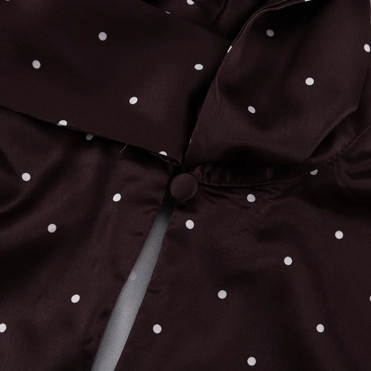 Two Piece Skirt Set Printed Polka Dot Satin Skirt Set Women's Long Sleeved Lace Up Shirt+high WAIST Midi Skirt Set