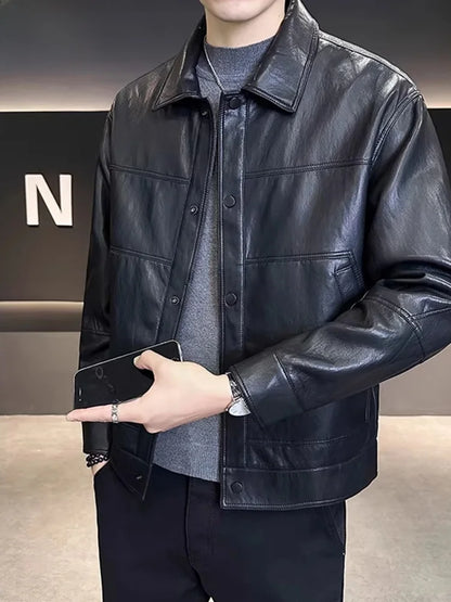TUCANO Men's Genuine Leather Jacket 2026 Autumn Winter Warm Sheepskin Slim Fit Biker Style Stand Collar Coat Outerwear