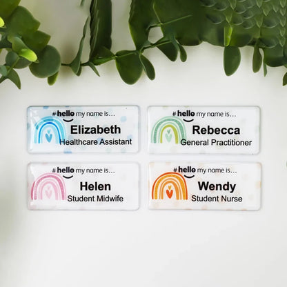 Personalized Custom Name, Rainbow Polka Dot Hello My Name Is, Name Badge Nurse, Midwife Hospital, Doctor Nurse, Intern