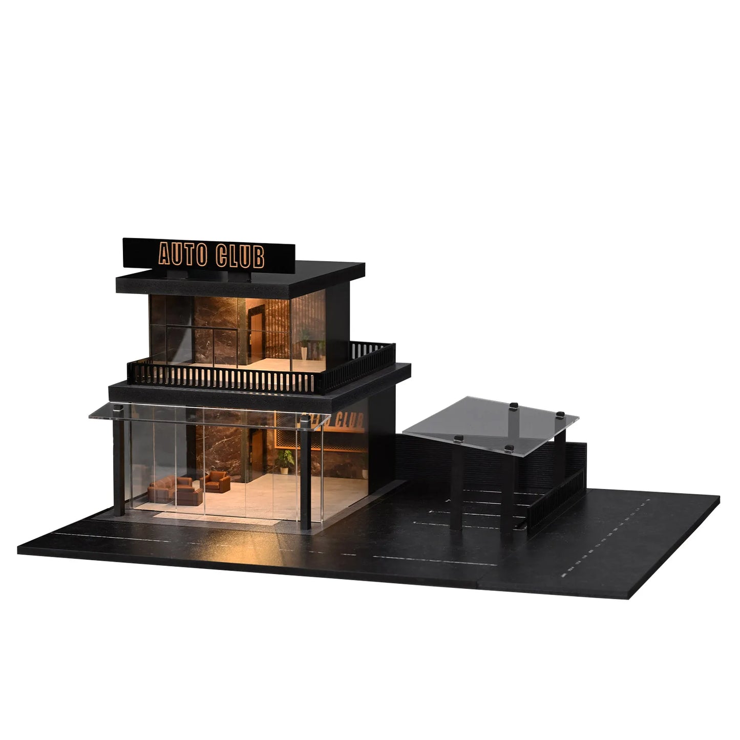 Diorama 1/64 Double-storey Auto Club Model: City Street Parking Lot Building Model Die-cast Car Garage Display Case