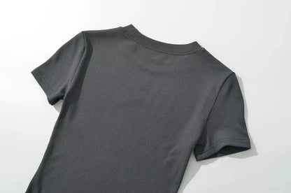 Summer Short Sleeve O-neck Knitted Bodysuits Women Stretchable Slim Basic Solid Color Tops