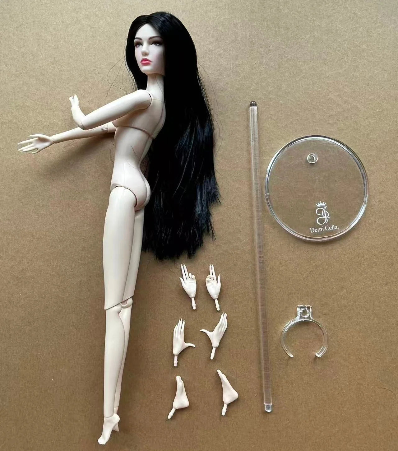 1/6 Female Super Model DC Doll Head Body Figure With Good Makeup Heads With 2 Pairs Hands 1 Feet and Clear Doll Stands