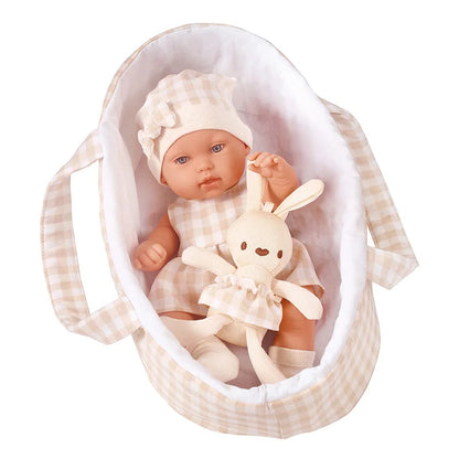 14inch 35cm Baby Doll with Clothes Cute Rabbit with Sleeping Basket Bebe Reborn Doll Kids Soothing Newborn Doll Girls Gift