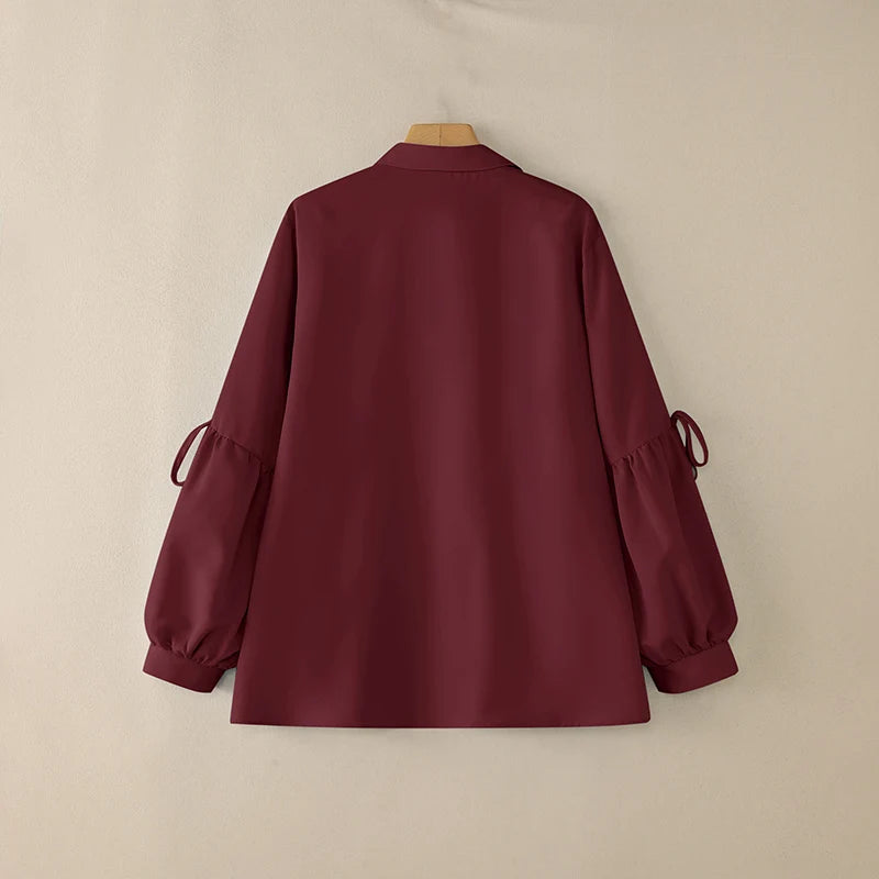 2025 Autumn Blouse ZANZEA Office Women Shirt Spring Elegant Lapel Neck Long Sleeve Tops Solid Button Up Blusas Lace-Up Chemise