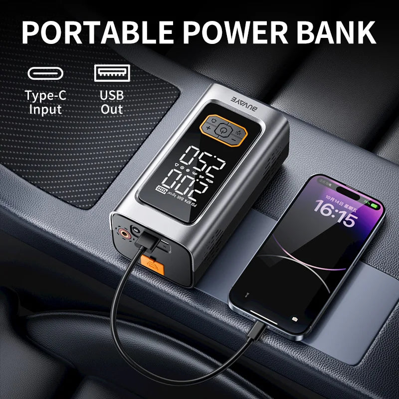 BUVAYE Car Jump Starter Power Bank Portable Air Pump 10000 mAh Auto Booster Emergency Starting Device For Petrol Diesel EV‌