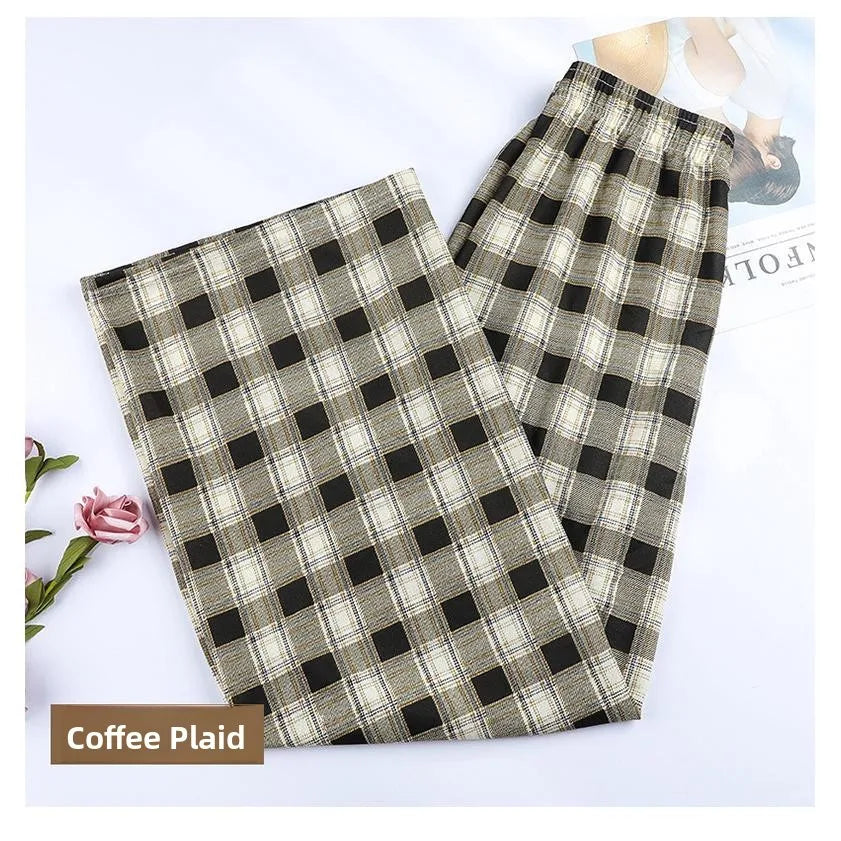 Thickened Fleece Straight Leg Pants Winter New Style Lamb Velvet Plaid Women's High Waist Warm Casual Wide Leg Pants