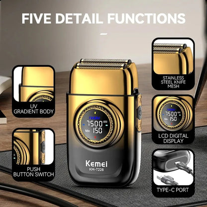 Kemei Professional Reciprocating Shaver Turbo High Speed Electric Foil Razor USB TYPE-C Gifts Men Bald Head Close Shave Trimmer