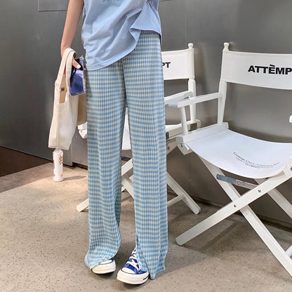 Summer Thin High Waist Casual Wide Leg Pants Women's Folded Texture Split Trousers Cool Korean Style Commute Polyester Cotton