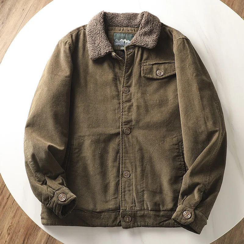 Army Green Mountain Cargo Jacket Autumn Winter New Parka Men's Wool Warm Thick Parkas Men's Fashion Punk Fur Collar Corduroy