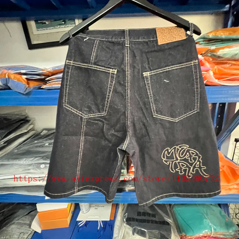 High Street Trendy Men's Mertre Denim Shorts Summer Loose Versatile Straight Leg Heavy Fabric Pants Stock