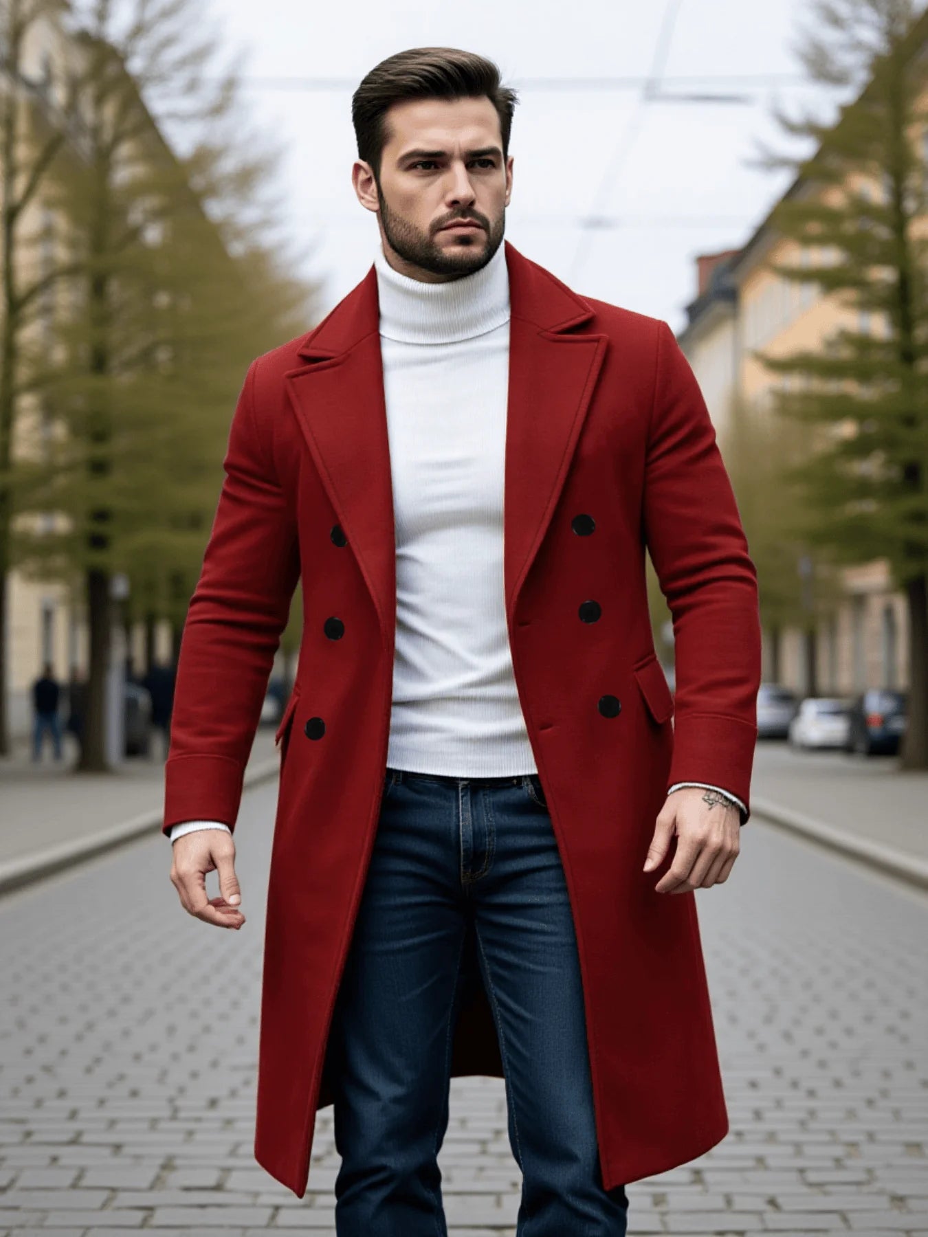 New Woolen Overcoat Mid-Length Windbreaker Wool Blend Coats Jacket Plus Size Cardigan Wool Coat Men's Streetwear