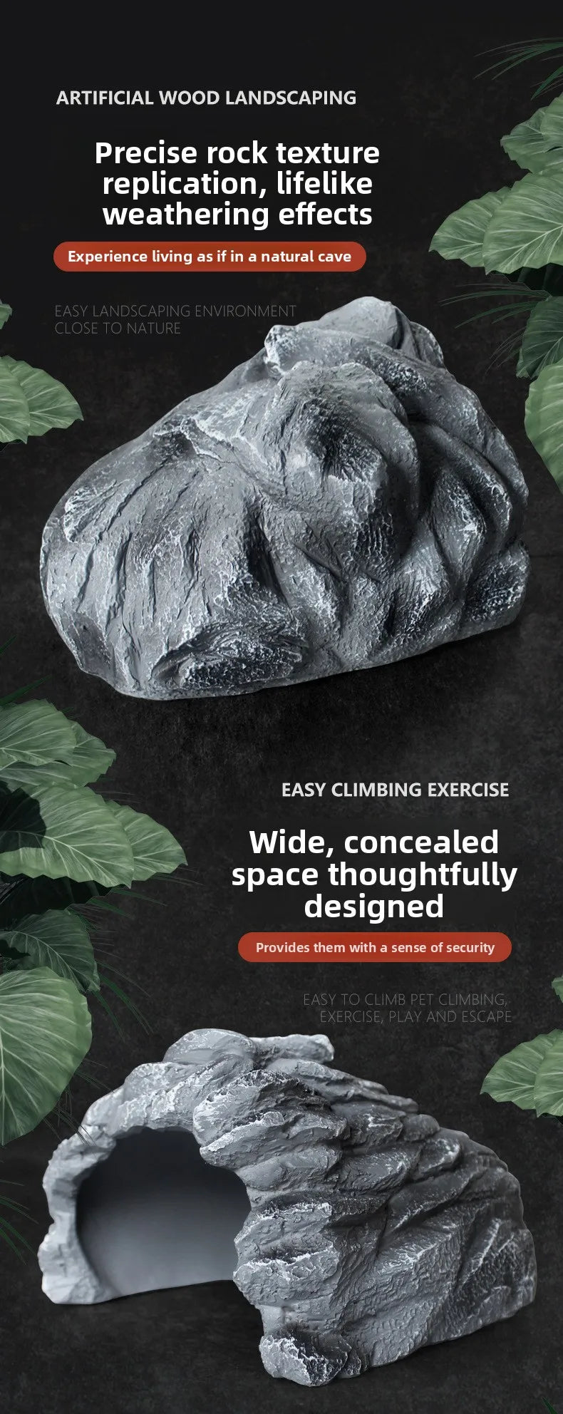 Nomoypet NS162 Rock Cave Simulation Pet Reptile Spider Turtle Sunbathing Platform Hideout Caves for Pets Reptiles Supplies