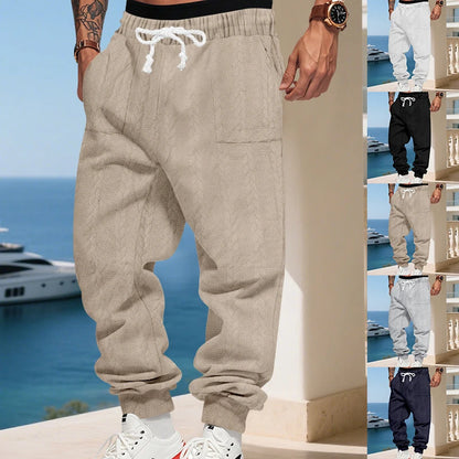 American Heavyweight Jacquard Jogger Pants, Loose Fit, Cuffed Ankle, Casual Sports Trousers for Men, Autumn & Winter