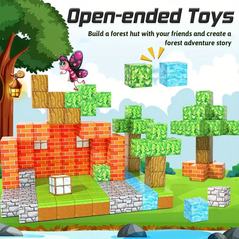 Magnetic Building Block Toy Mine World Creativity Stacking Forest Brick Figure Model Set Educational Kids for Boy Girls Gift