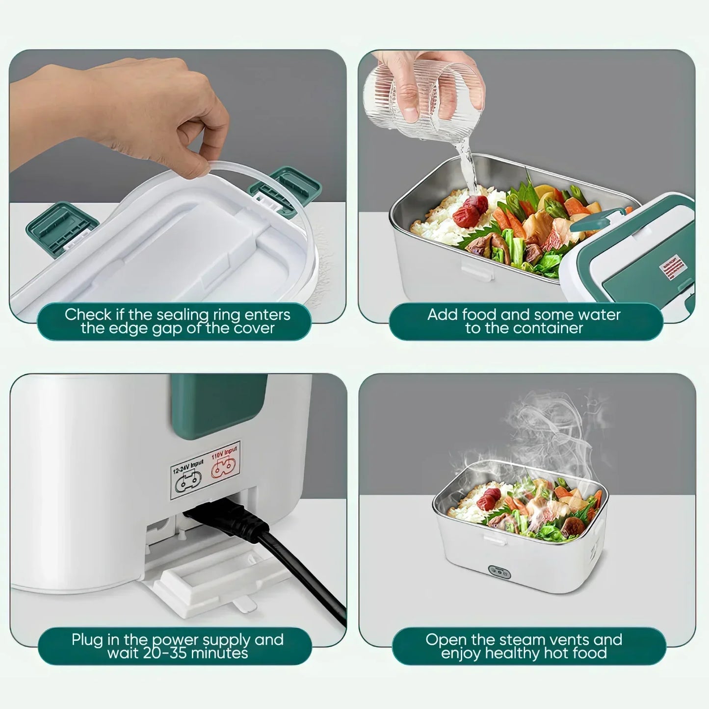 Electric Lunch Box Food Warmer 1.8 L 80W  Camping Bento Picnic Portable Food Heater Car/Truck/Home in-car Electric Lunch Box