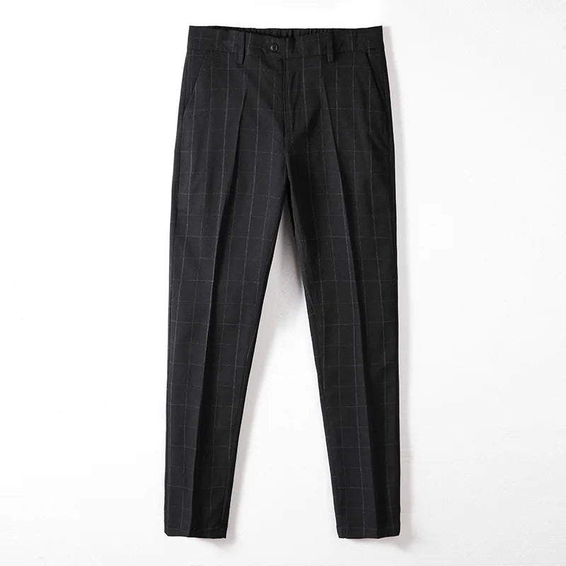 Summer Suit Plaid Pants Mens Clothing Black Gray Office Formal Trousers for Male Thin Koreas Style Regular Fit