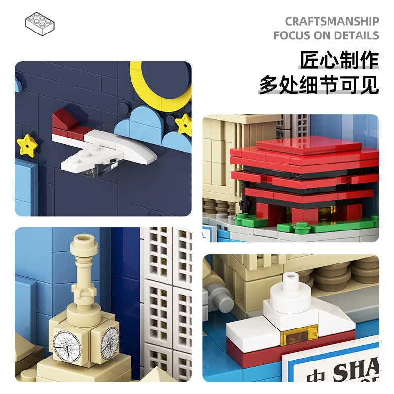 City postcard street view assembly building blocks toys creative ornaments model children's holiday gifts