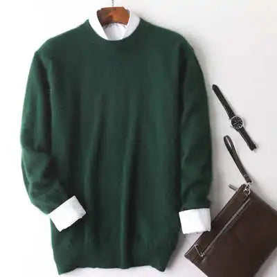 Men's 100% pure Mink Cashmere Sweater O-Neck Pullovers Knit Large Size Mink Sweater Winter New Tops Long Sleeve High-End Jumpers