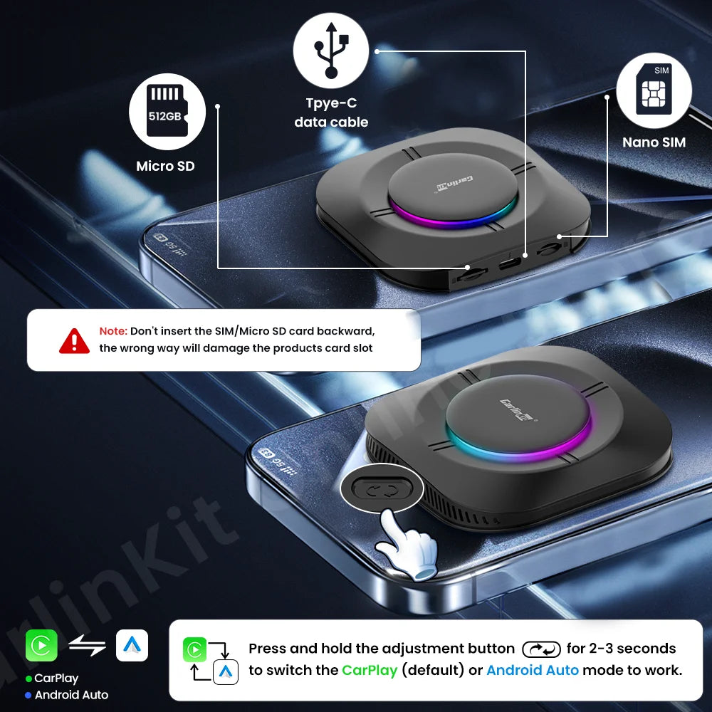 Carlinkit S2 Android 13 Tv Box SM6115 8 Core Carplay Wireless Android auto Support Youtube Netfilx IPTV Spotify Physical Switch