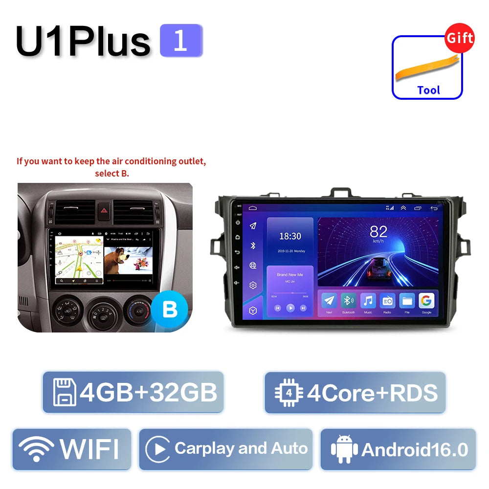 Carplay Android Auto for Toyota Corolla E140/150 2006 2007-2013 Multimedia Automotive Subwoofer Autoradio Android DSP 4G