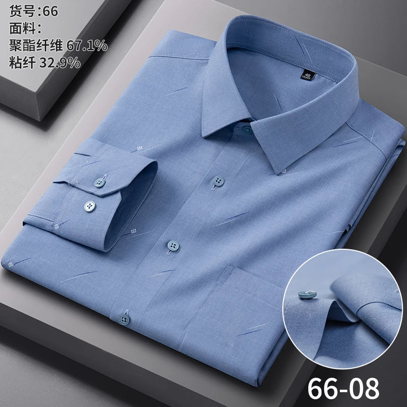High Quality Men's Long Sleeve Business Casual Plaid Workwear Shirts Anti-Wrinkle Fashion Stripe Office Regular Slim Fit Blouses