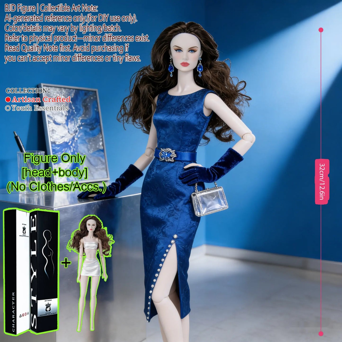 Pro-Grade 12.6in 1/6 BJD Doll - 12-Articulated Statue, Exquisite Makeup, Fluffy Hair, Desktop Ornament (No Clothing)