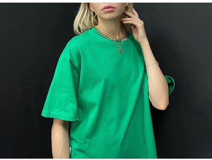 Simple White Oversize T-shirts For Women Cotton Summer Green T Shirts Women Short Sleeve Loose Blue T Shirt Women Yellow Top Tee