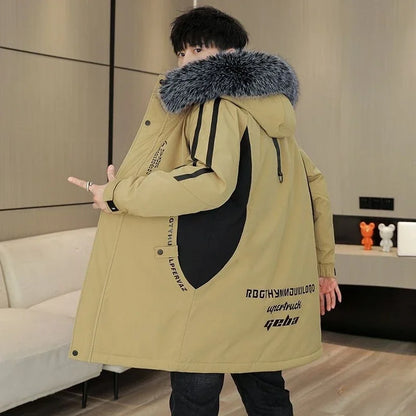 Men's Premium Hooded Long Coat Autumn Winter New Heavyweight Fleece Lined Warm Jacket Thickened Thermal Layering Design